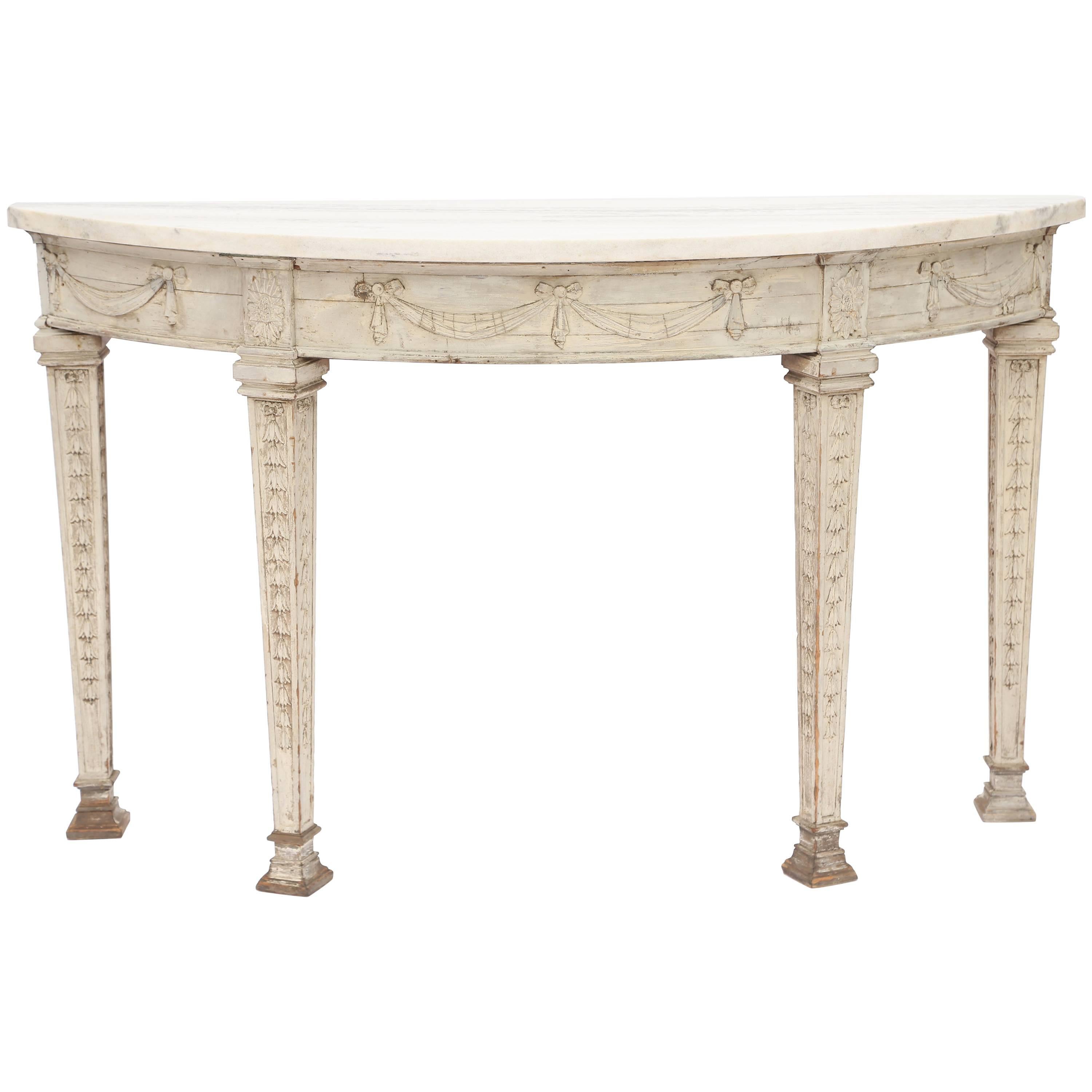 Italian Painted 19th Century Demilune with Carrara Marble Top