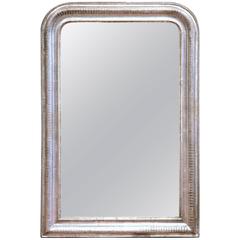 19th Century French Louis Philippe Silver Leaf Wall Mirror with Two-Tone Motif