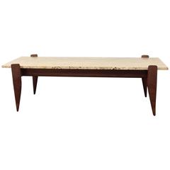 Gio Ponti for M. Singer & Sons Walnut and Travertine Coffee Table