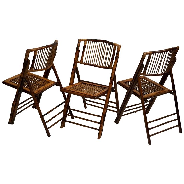 Three Bamboo Folding Chairs at 1stDibs