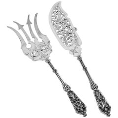 Antique Puiforcat Masterpiece French Sterling Silver Fish Server Set 2 Pc, Renaissance