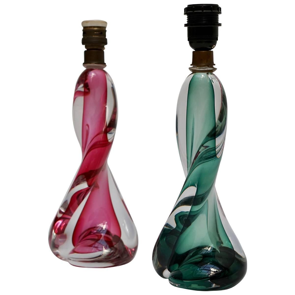 Two Glass Table Lamps For Sale