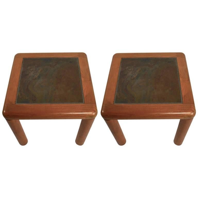 Pair of Teak and Slate Tables by Haslev