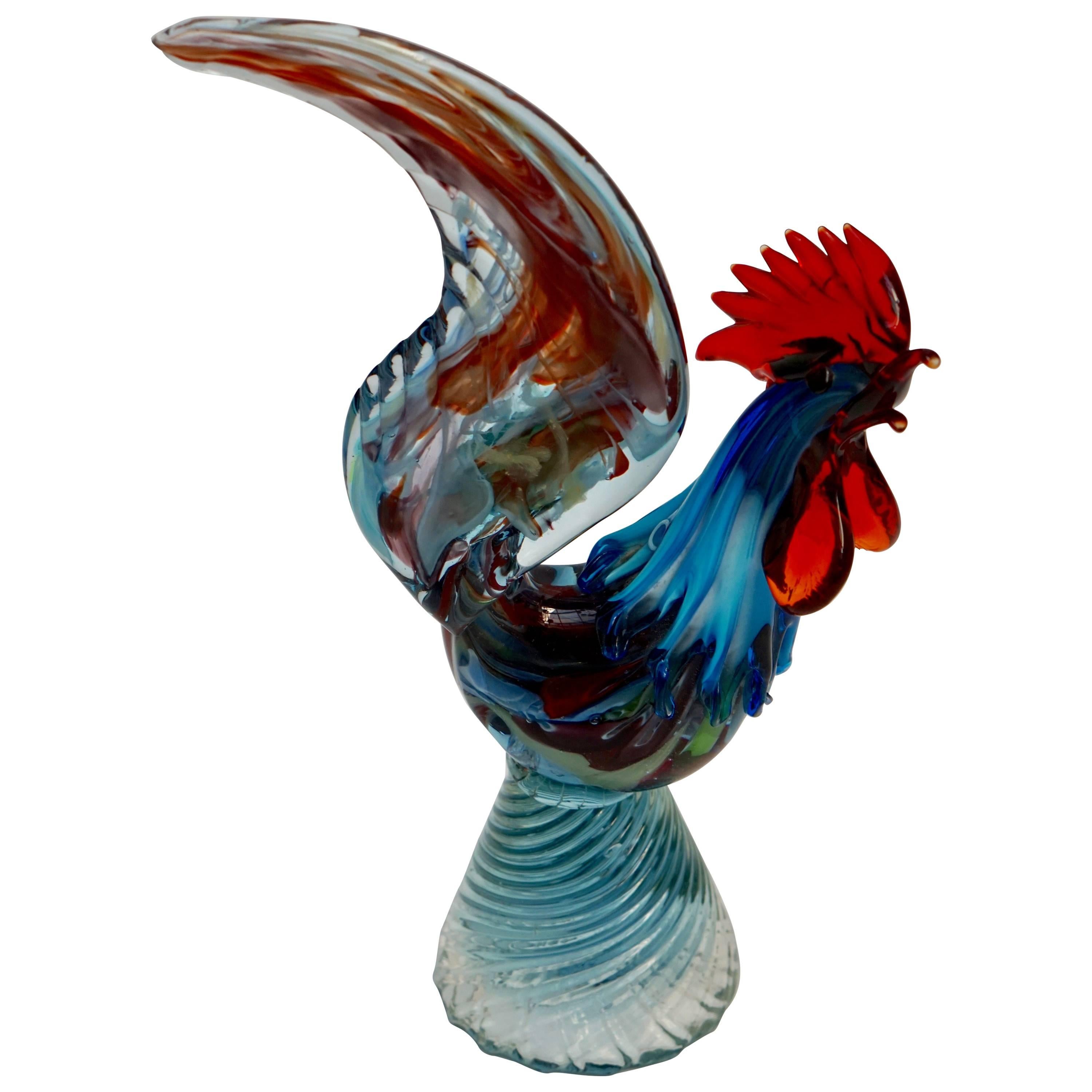 Italienischer Hahn aus mundgeblasenem Muranoglas Skulptur