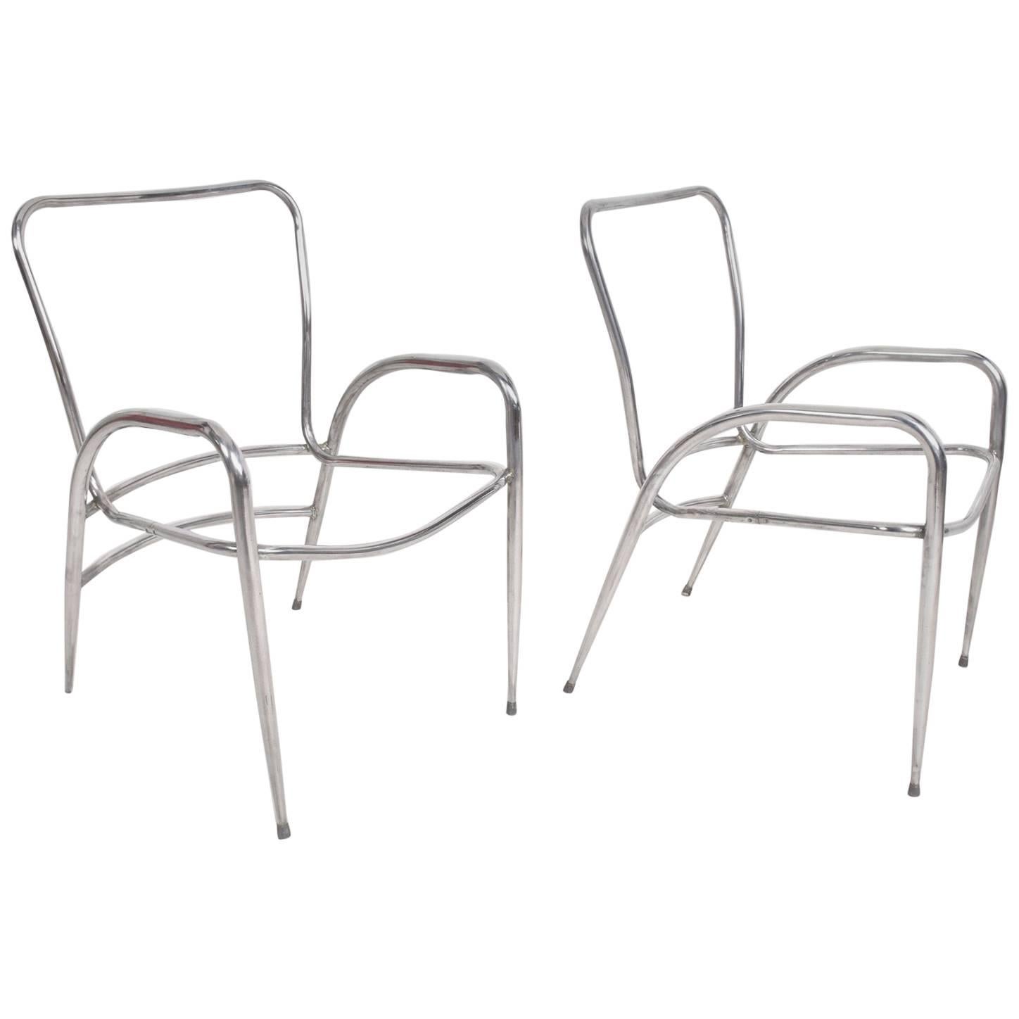 Pair of Sculptural Brown Jordan Aluminum Patio Chairs after Walter Lamb