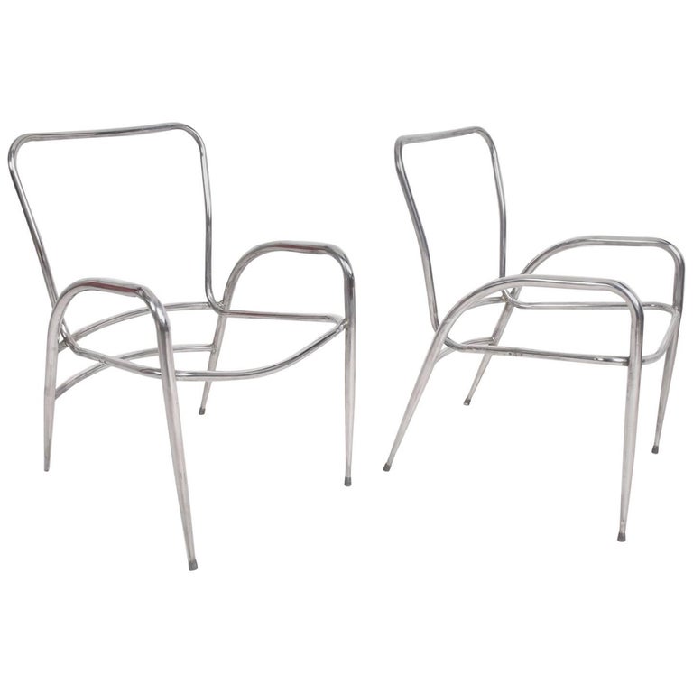 Pair Of Sculptural Brown Jordan Aluminum Patio Chairs After Walter