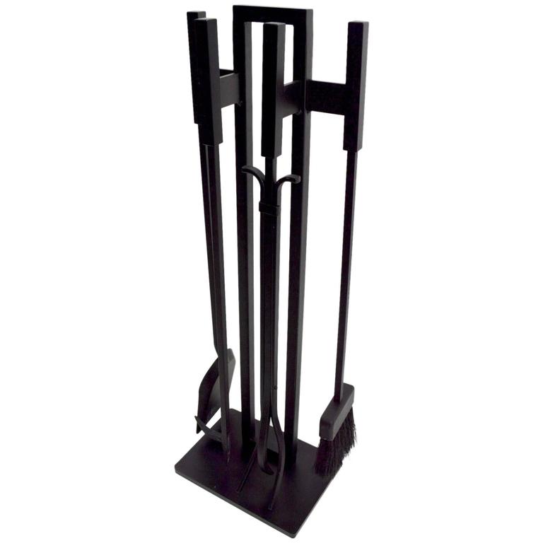 Modernist Black Metal Fireplace Tool Set at 1stDibs