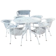 MCM Salterini Style Iron Patio Set, Six Chairs, Loveseat and Dining Table