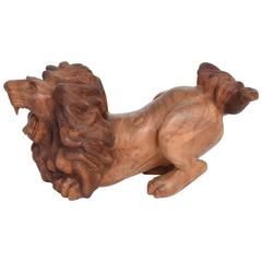 Sculptural Coffee Table Base of Hand-Carved Lion Sculpture Antique