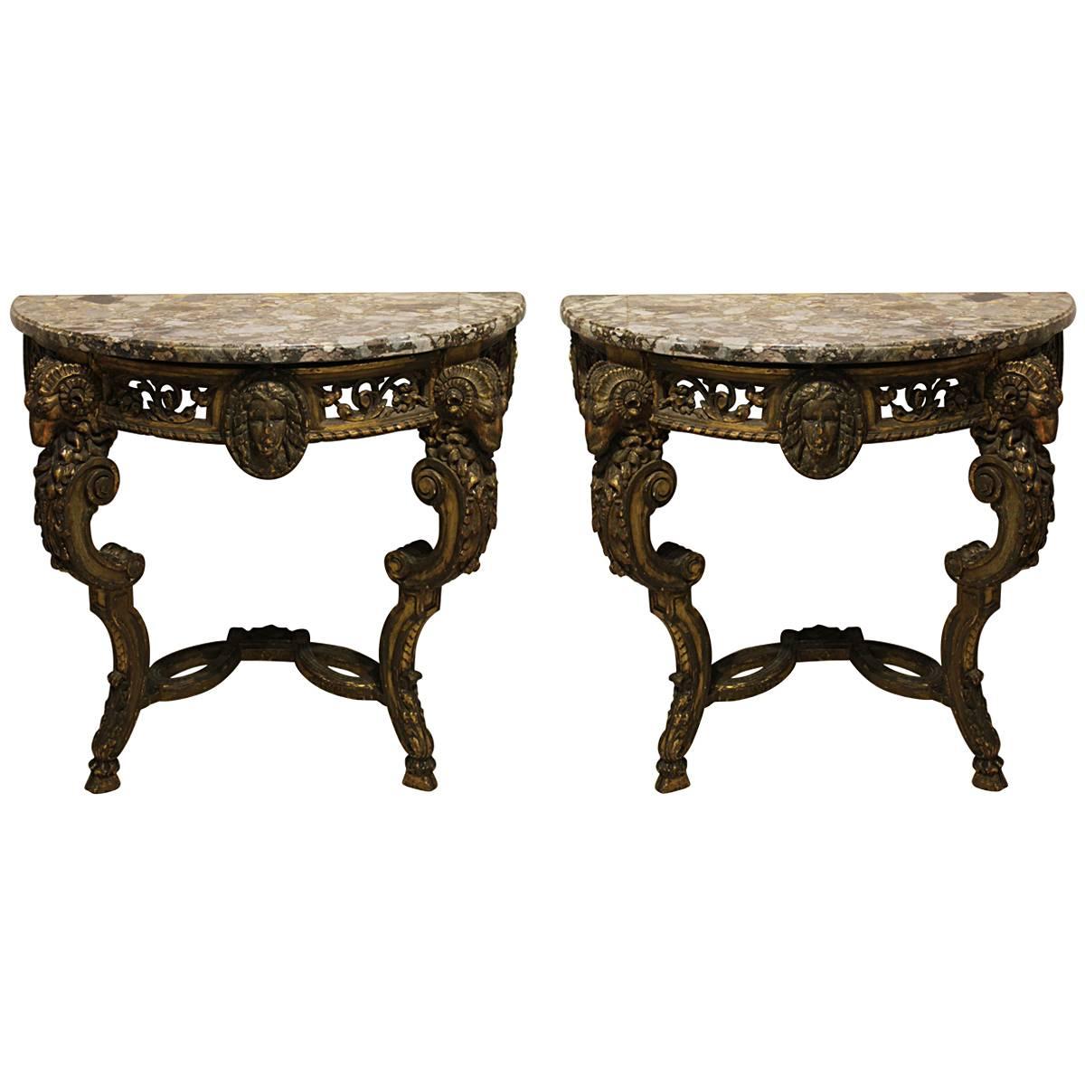 Pair of Italian Carved Giltwood Console Tables