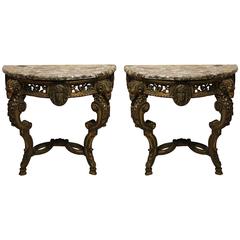 Pair of Italian Carved Giltwood Console Tables 11