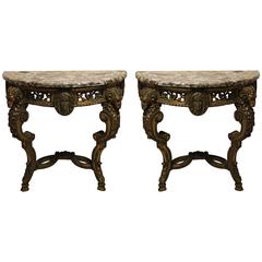 Pair of Italian Carved Giltwood Console Tables