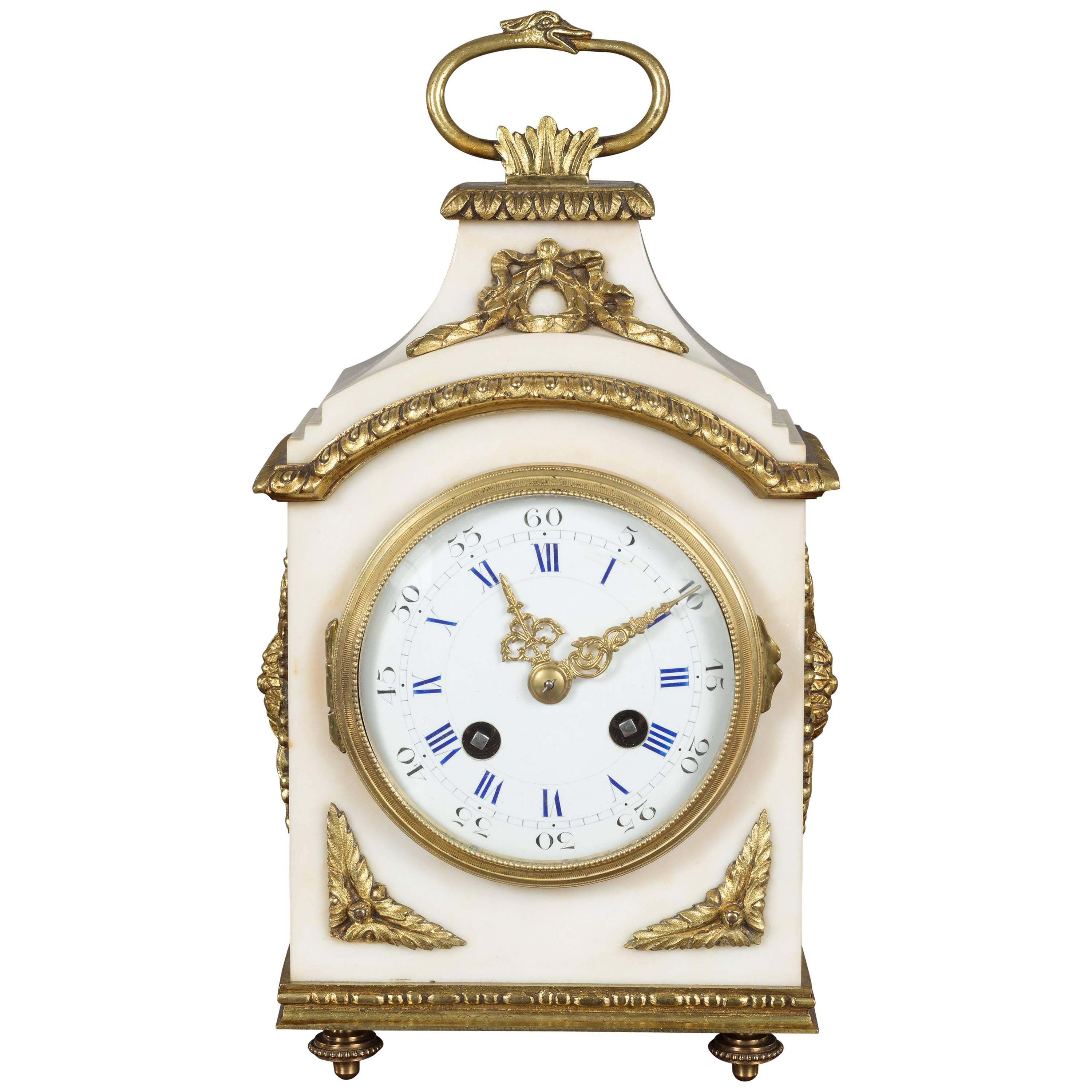 French White Marble and Ormolu Mantel Clock For Sale