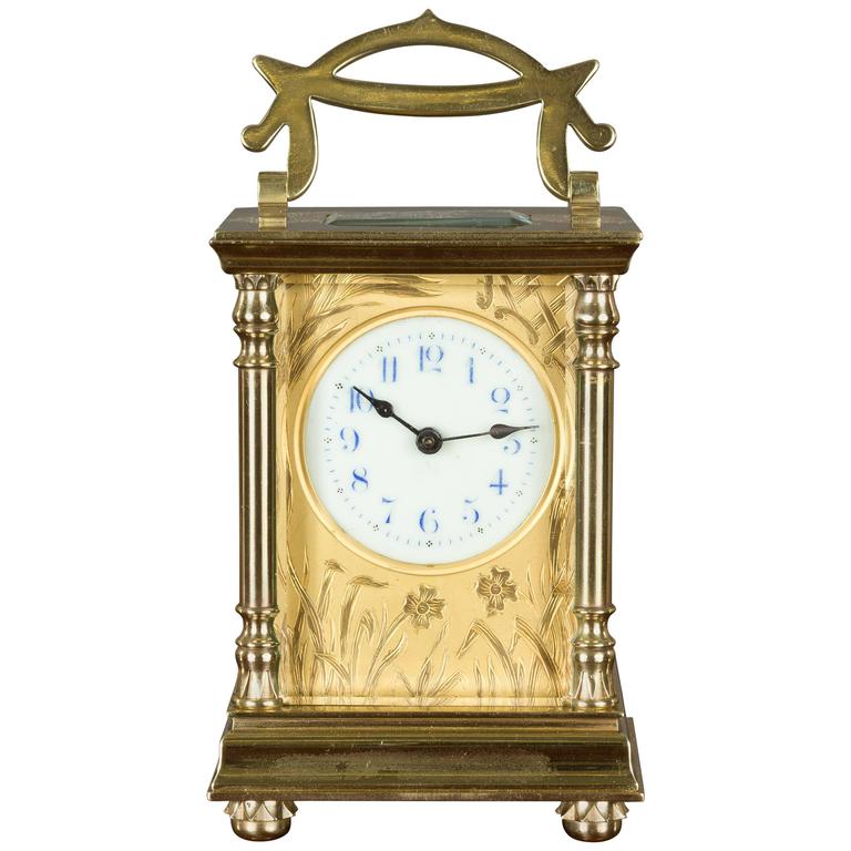 Brass Cased Carriage Clock in the Art Nouveau Style For Sale at 1stDibs