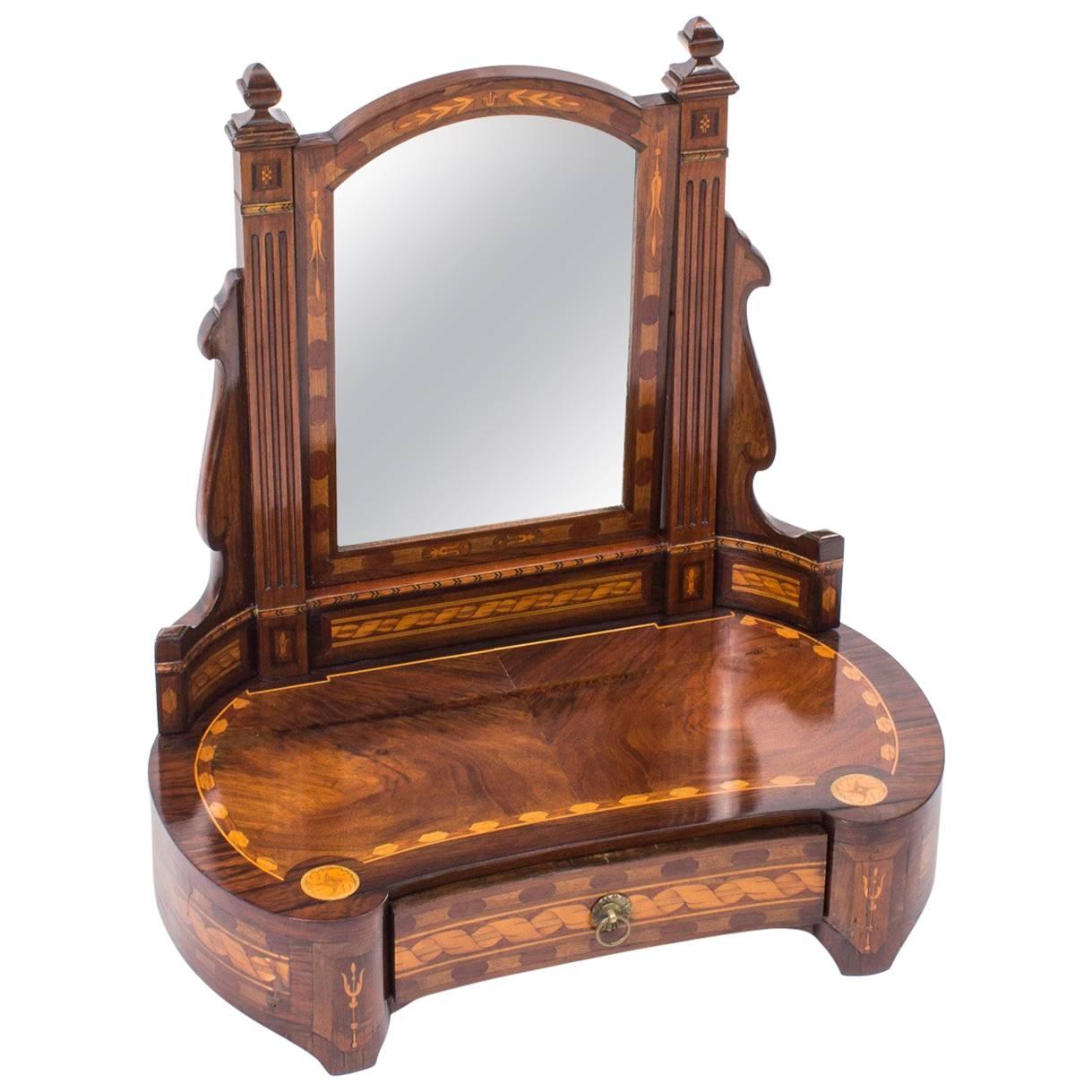 Antique French Burr Walnut Marquetry Dressing Table Mirror, circa 1860