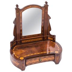 Antique French Burr Walnut Marquetry Dressing Table Mirror, circa 1860