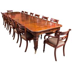 Antique Victorian Flame Mahogany Extending Dining Table and 14 Chairs