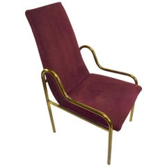 High Back Brass and Suede Armchair by Mastercraft