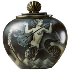 Lidded Urn Flambé Designed by Gunnar Nylund for Rörstrand, Sweden, 1940s 3
