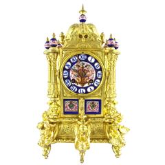 Antique 19th Century French Gilt Ormolu Bronze and Sevres Porcelain Mantle Clock