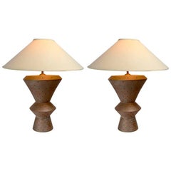 Pair of Architectural Scale Plaster Lamps Marked Bon Art, 1991