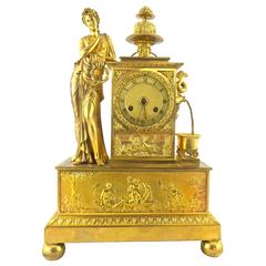19th Century French Empire Gilt Ormolu Bronze Classical Figural Mantle Clock