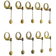 Arthur Pe Ten Round Brass Wall Candlesticks Made by Hand by the Artist, Sweden