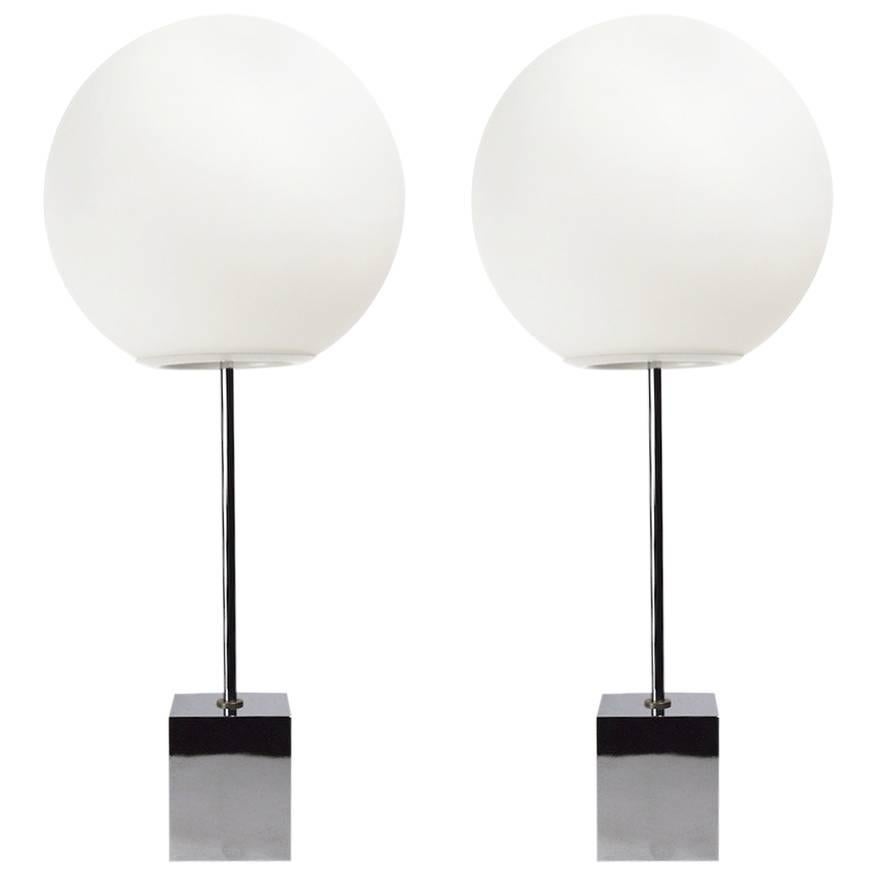Pair of Robert Sonneman Lollipop Ball Top Table Lamps