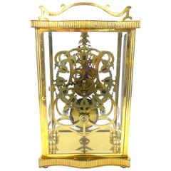 Antique Fusee Driven 19th Century Victorian Skeleton and Four Crystal Glass Mantle Clock