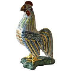 Antique Delftware Polychrome Figure of a Cockerel
