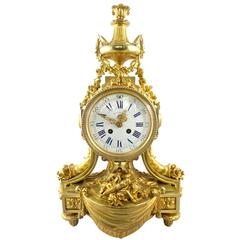 Antique Large French 19th Century Solid Gilt Ormolu Bronze 8 Day Palace Mantle Clock