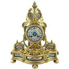 19th Century French Solid Gilt Brass and Sevres Porcelain Mantle Clock