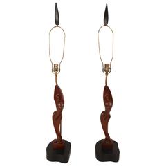Pair of Mid-Century Modern Heifetz Carved Wood Figural Nude Table Lamps 5