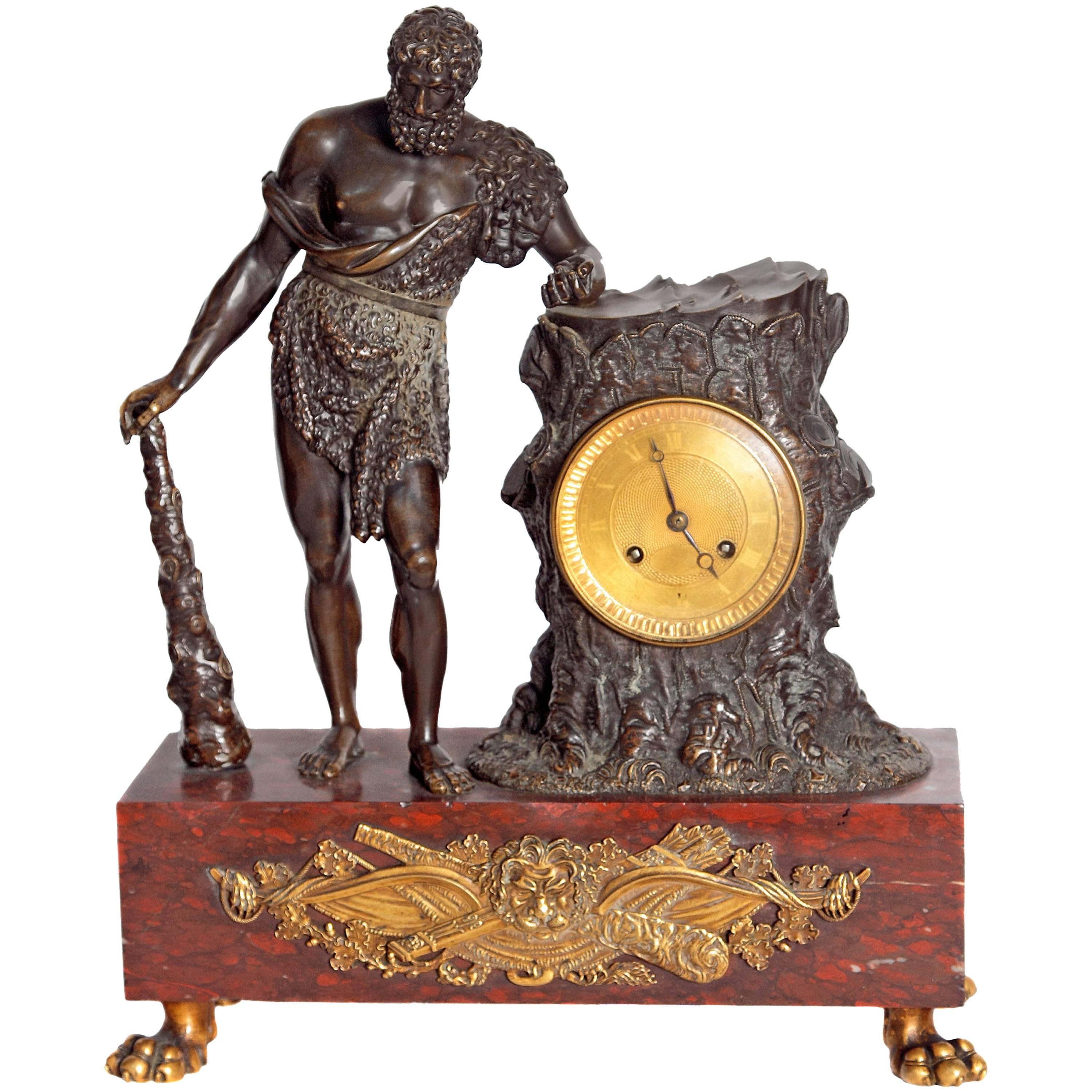 French Empire Figural Mantel Clock "Hercule Farnèse" Attributed to Claude Galle