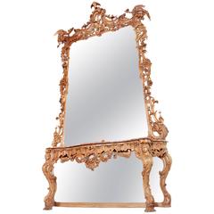 George III Irish Rococo Style Carved Pine Pier Mirror and Matching Console 6