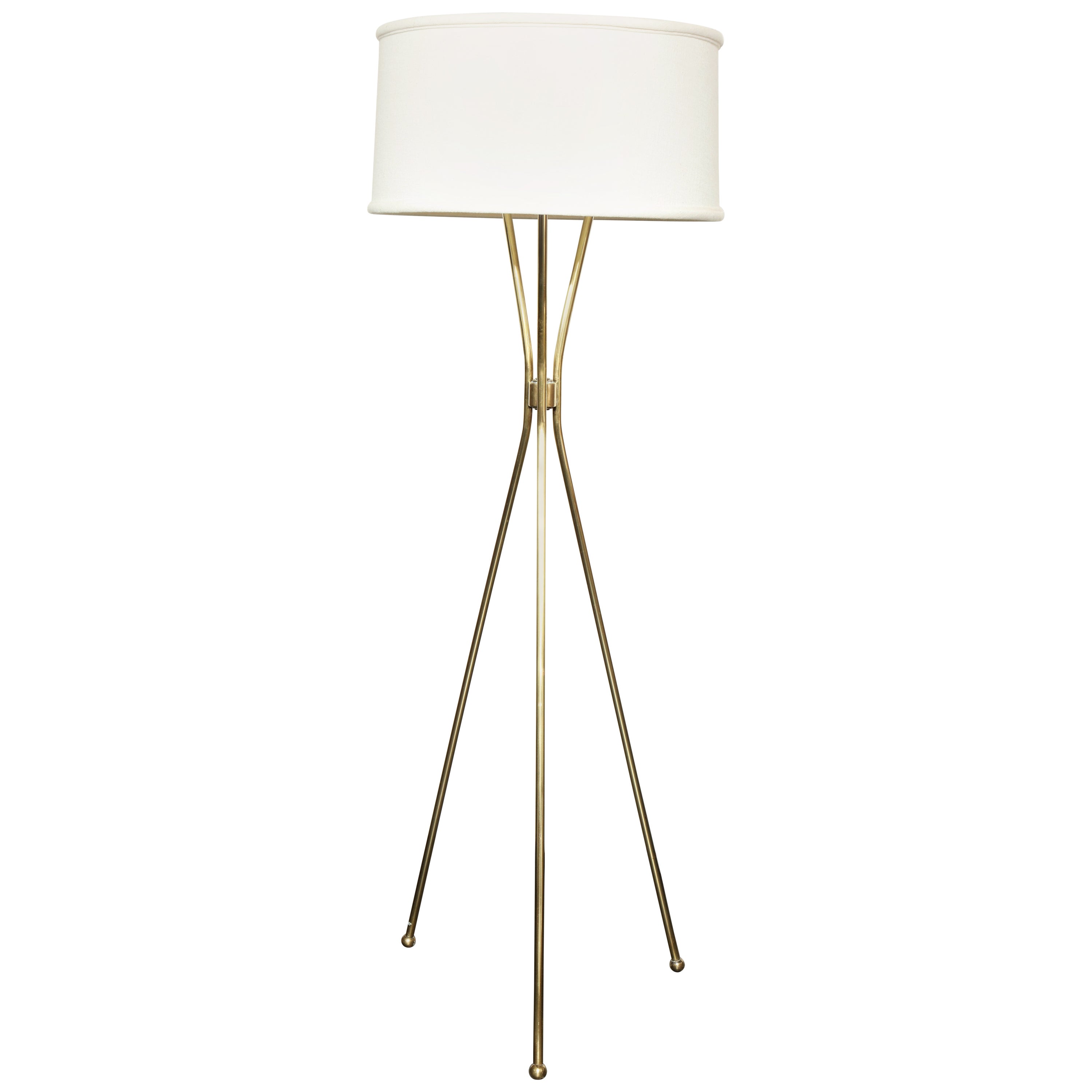 Mid-Century Polished Brass Tripod Floor Lamp For Sale at 1stDibs