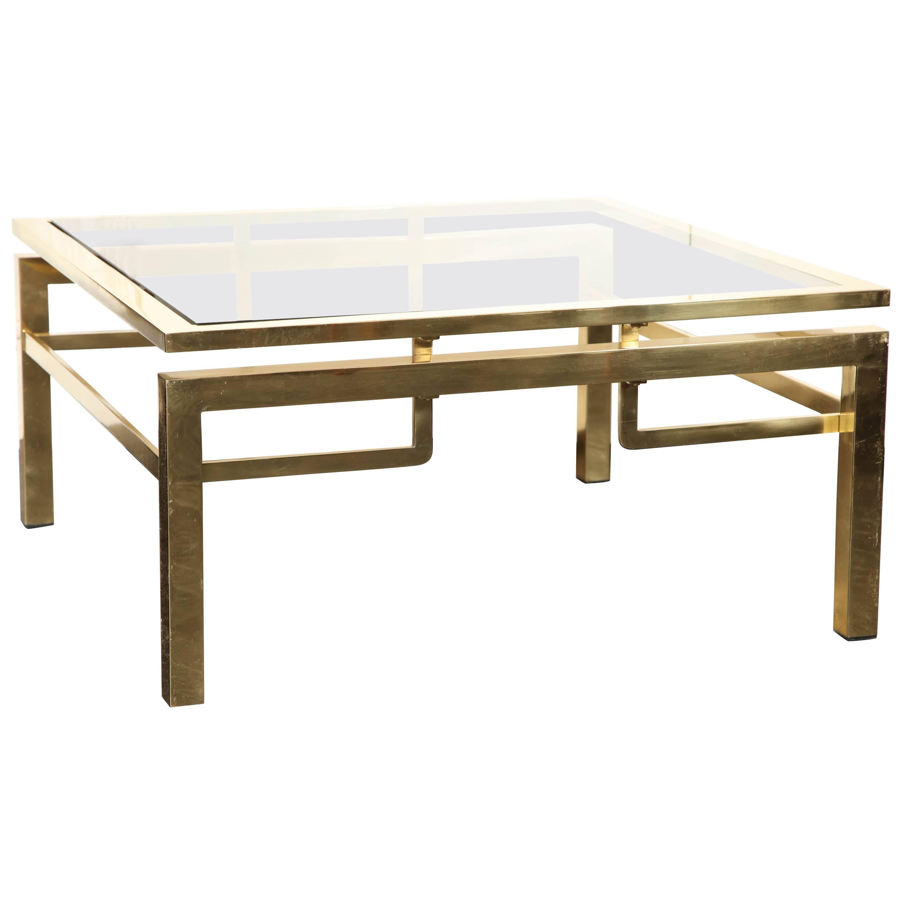 20th Century Smoked Glass and Brass Cocktail Table For Sale