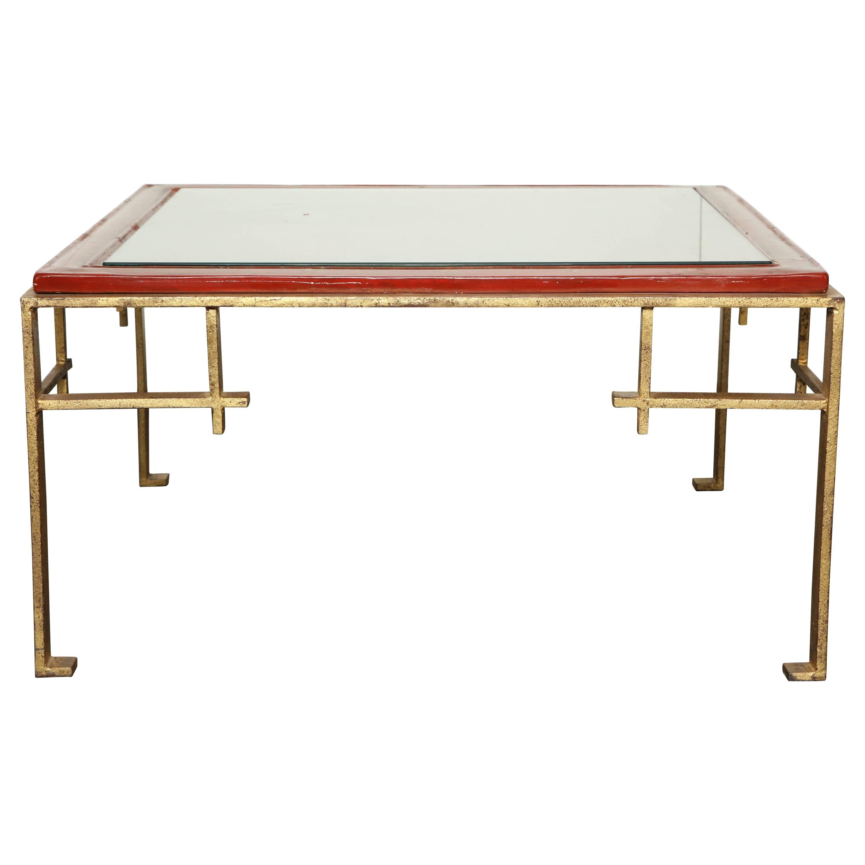 19th Century Cocktail Table with Red Coromandel Top For Sale