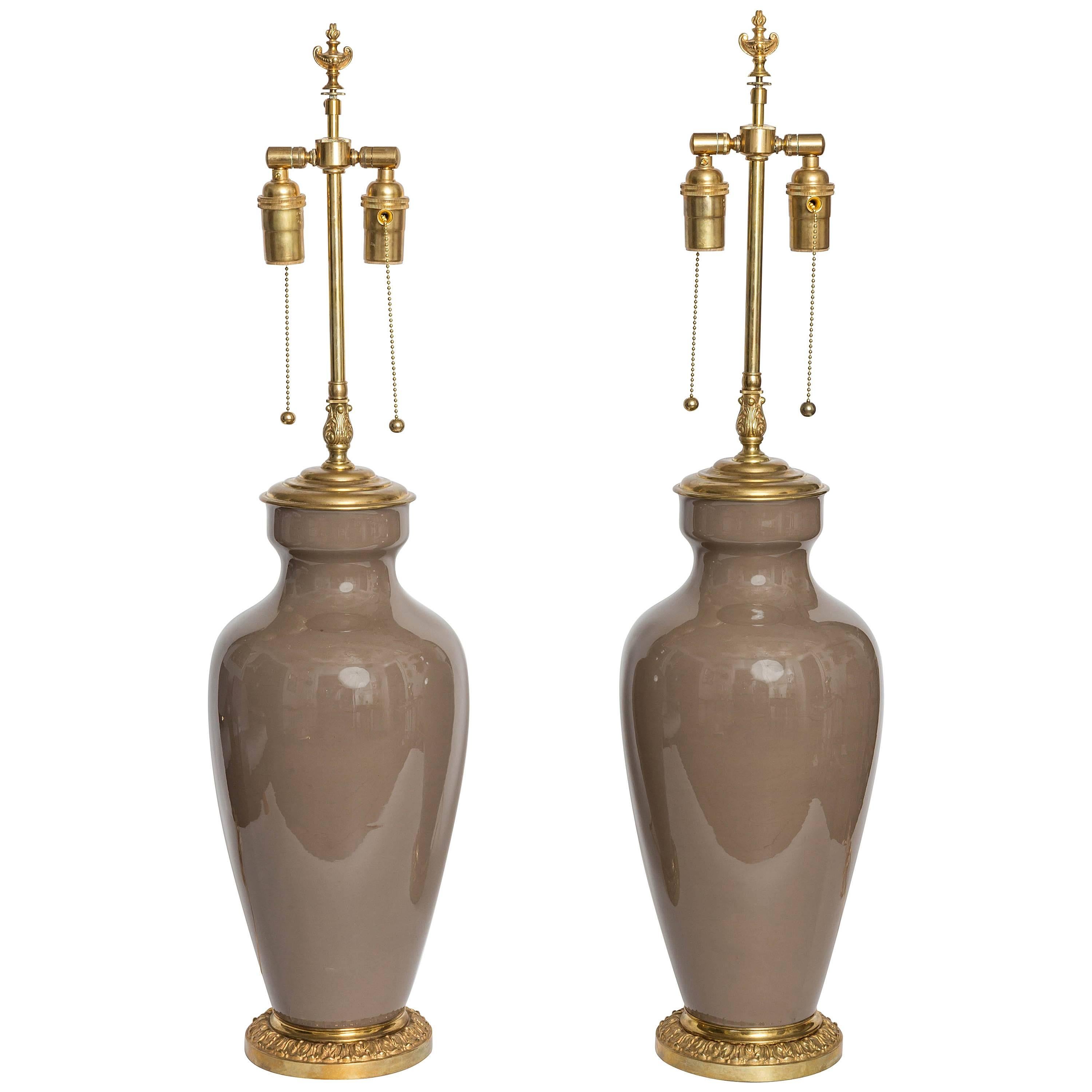 BHL6753 Pair of Greige Urn Form Table Lamps by Lenox