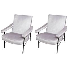 Pair of Upholstered Armchairs with Black Metal Frames 10