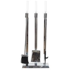 Set of Chrome Fire Tool Set with Lucite Handles 8