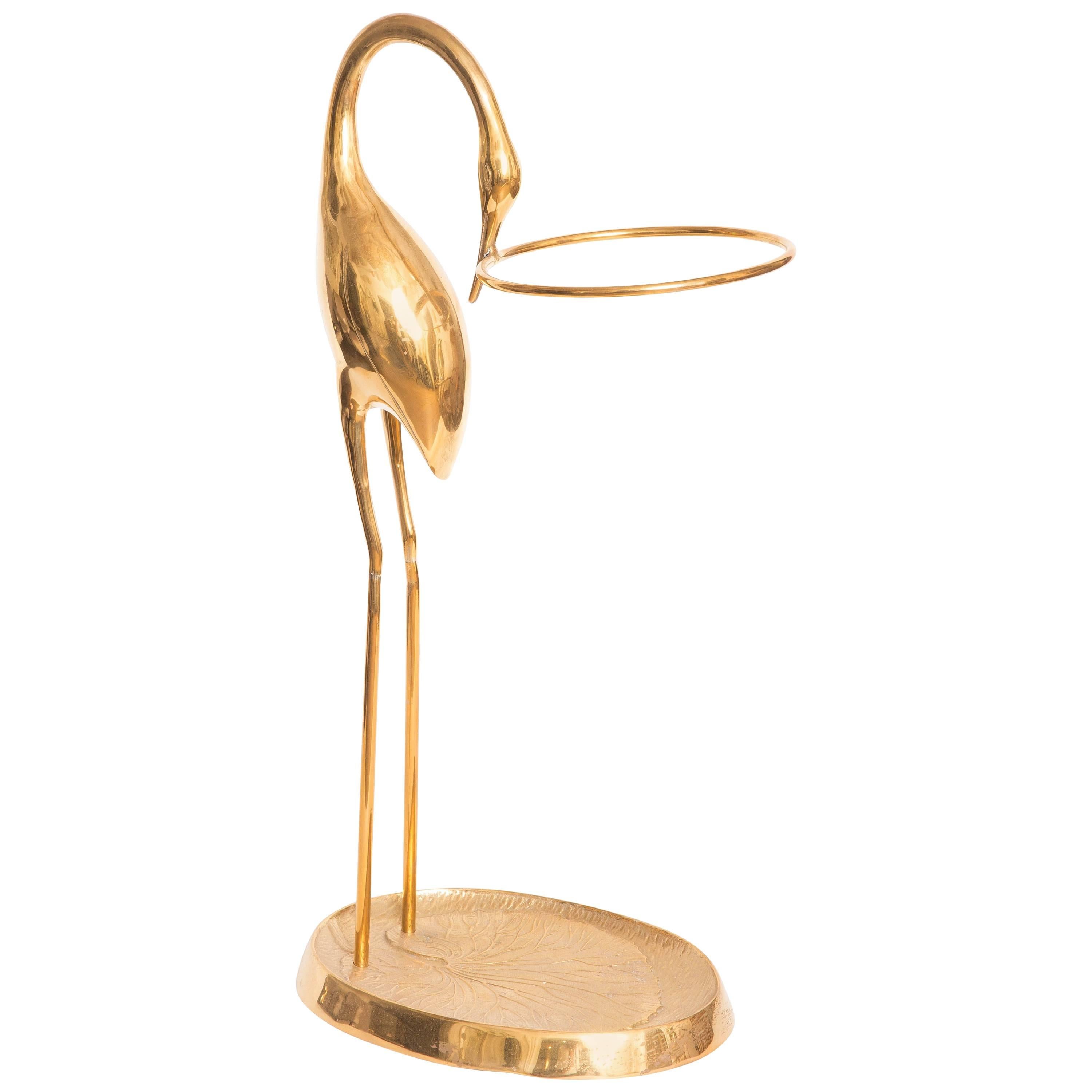 Brass Sculptured Heron Form Umbrella Stand