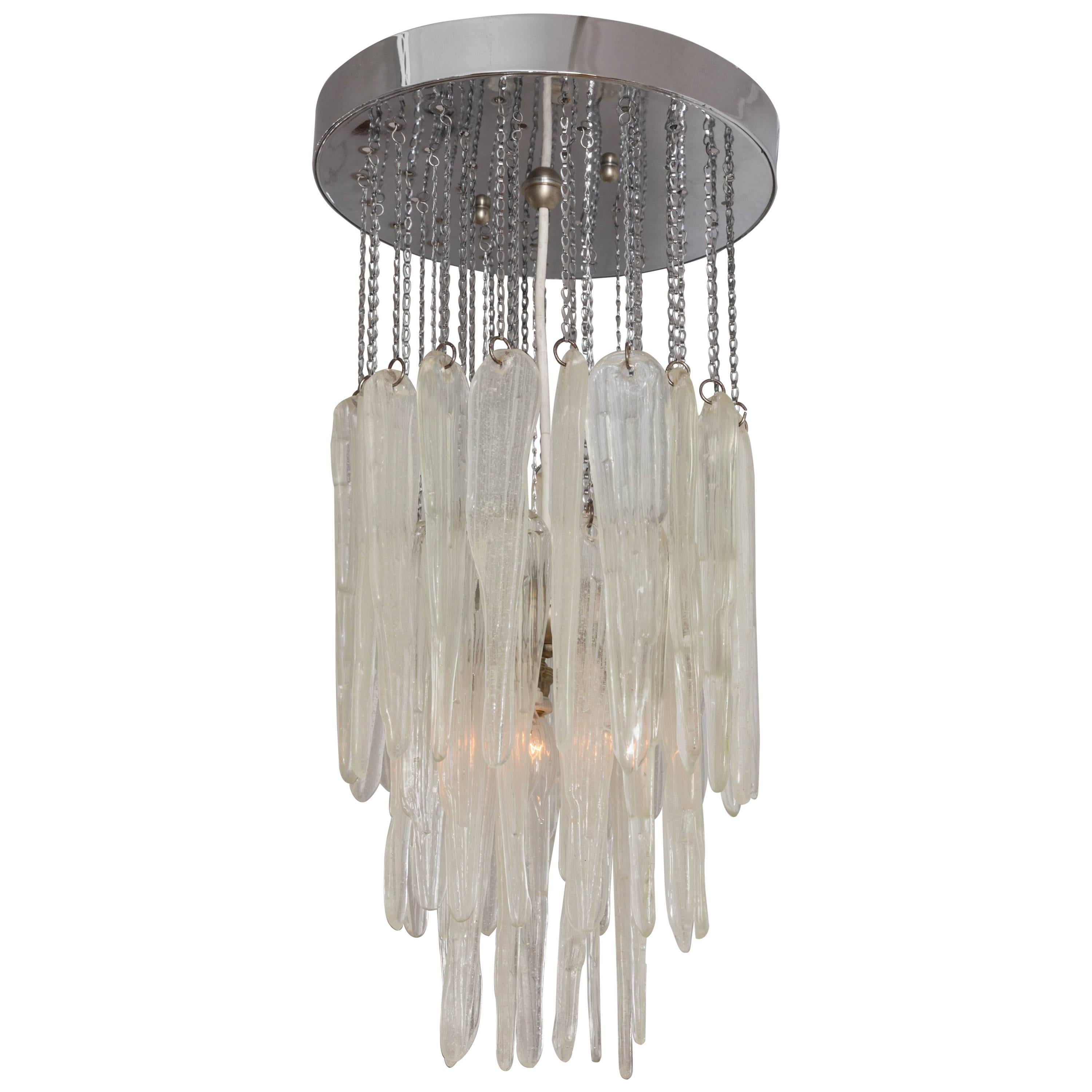 Glass Icicle Chandelier with Chrome Detail
