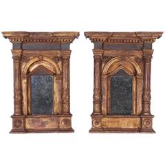 Pair of Italian Antique Carved Walnut Mirrors