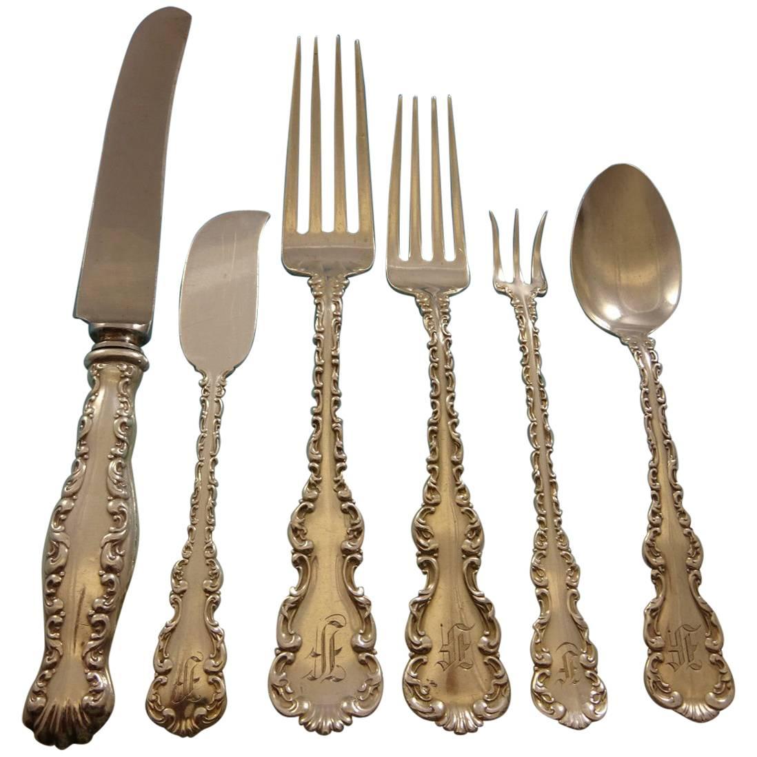 Louis XV by Whiting Sterling Silver Flatware Set Service 49 Pieces Dinner F Mono For Sale
