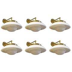 Mid-Century Vintage Milk Glass on Brass Sconces 2