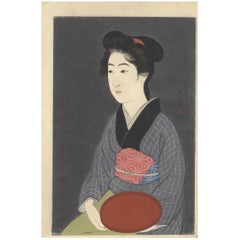 Antique Goyo Hashiguchi Ukiyo-E Japanese Woodblock Print Beauty Showa Shin Hanga
