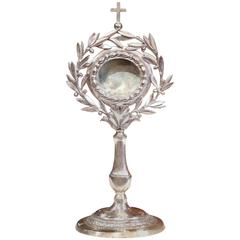 18th Century French Catholic Silvered Bronze Shrine Reliquary