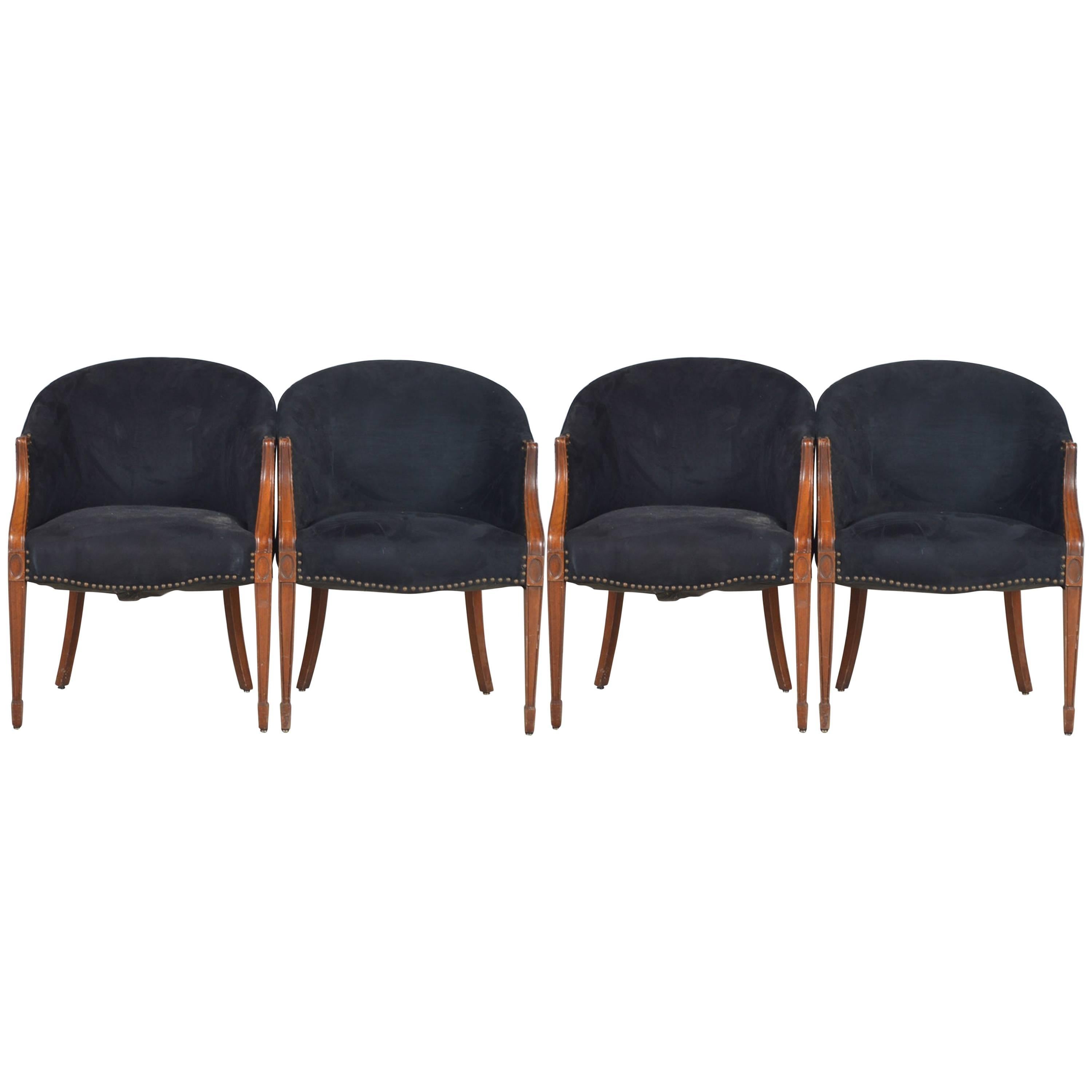 Four Black Neoclassical Side Chairs with Nailhead Details