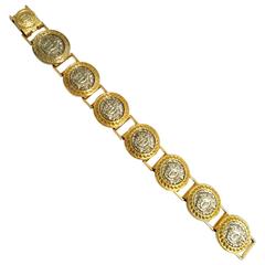 Vintage Gianni Versace Gold and Silver Bracelet with Seven Medusa
